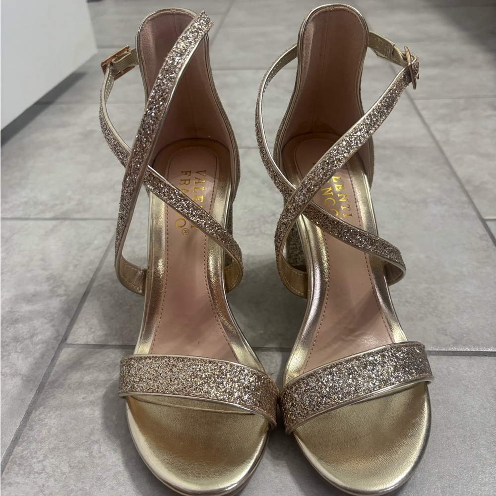 Valenti Franco Glittery Gold Strappy Heels